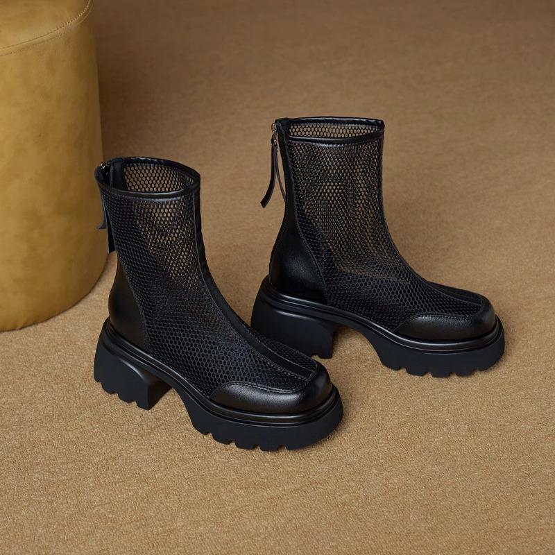 Fashion New Women's Shoes Solid Color Round Toe Thick Heel Women's Boots Fashion Mesh Breathable and Comfortable Women's Sandals