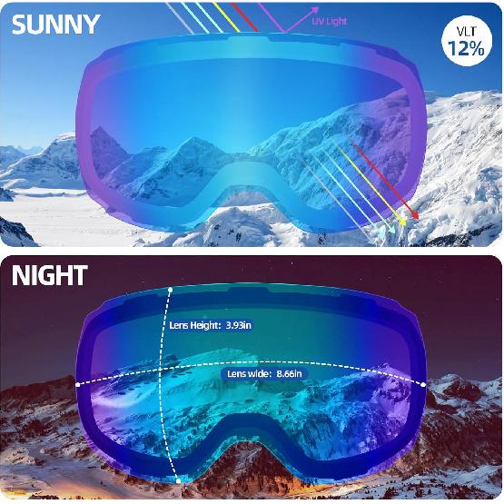 Ski Goggles Men Women OTG Anti-Fog/Scratch 100% UV-Magnetic Lens-Snowboard Snow Goggles for Men & Women