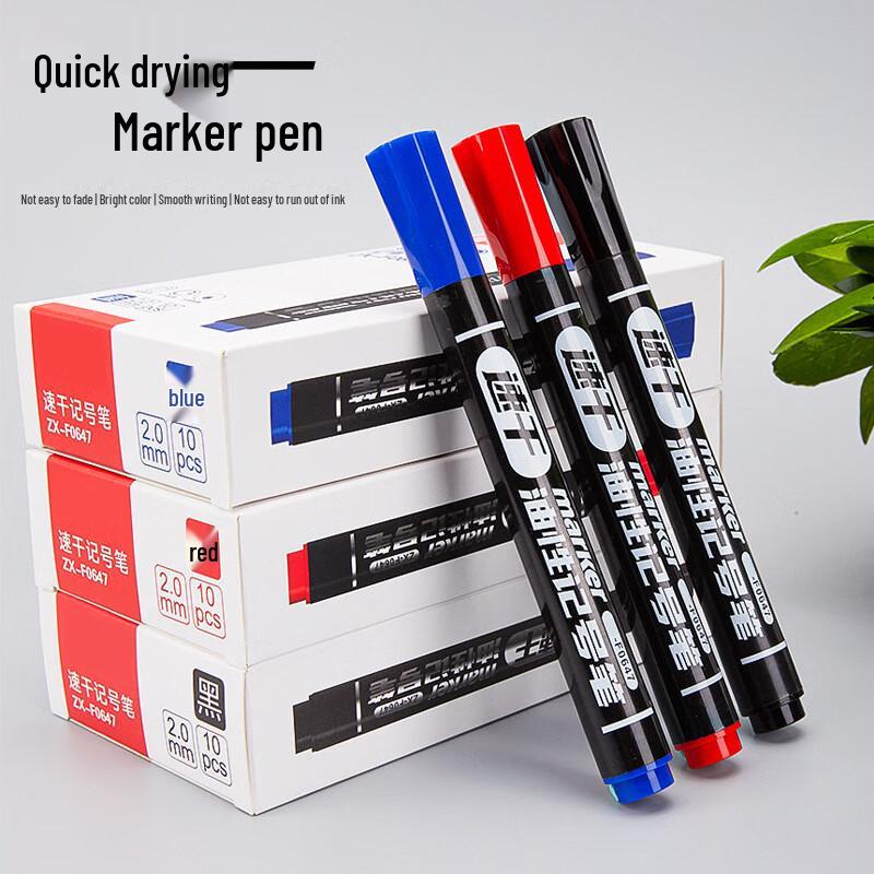 Canglongxing Waterproof Oil-Based Broad Tip Marker Pen 10-Pack синий/красный