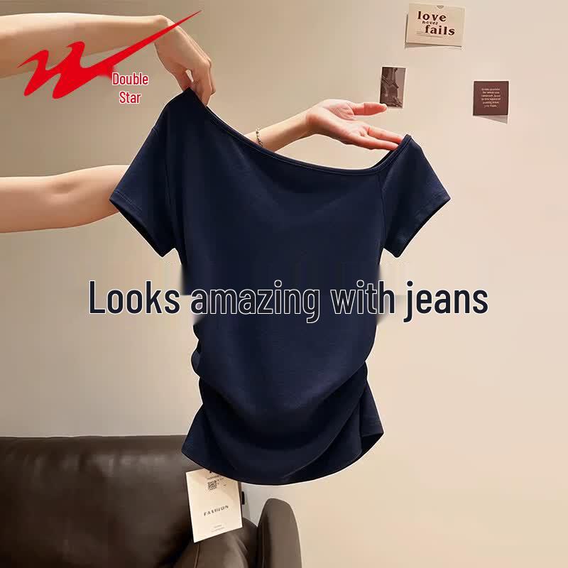 Women s Off-Shoulder Pleated T-Shirt L