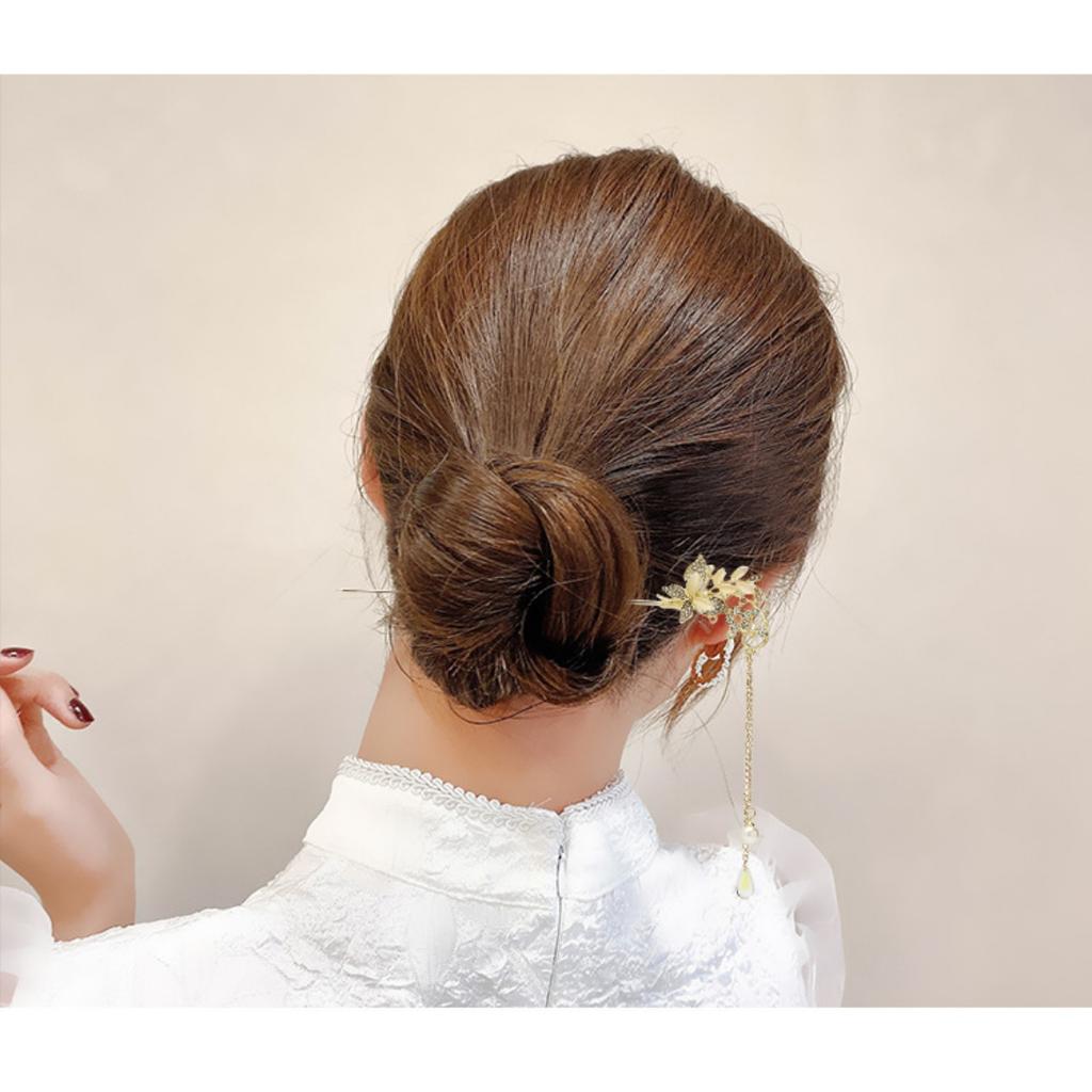 Light Luxury Women's Hairpin Glitter Rhinestone Flower Tassel Hair Stick Daily Life Travel Shopping Party Elegant Hair Accessory