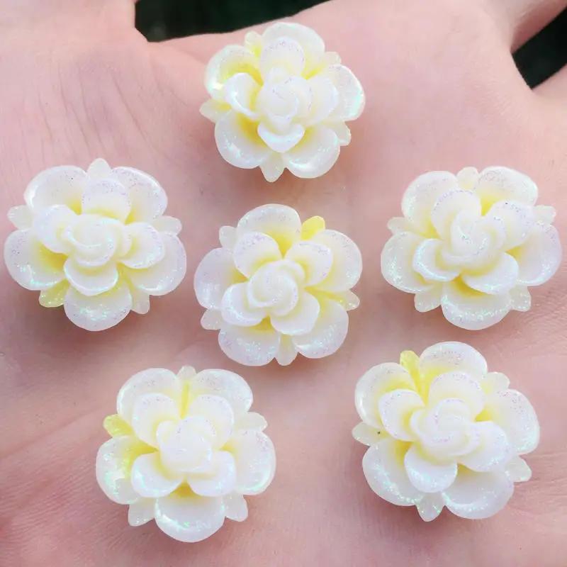 15pcs 19mm Resin Flower Rhinestone Flatback Cabochon for DIY Wedding Decoration -A62