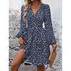 Abiti Abbigliamento Donna Scollo a V Manica a Lanterna Wrap Mini Abito Vita Arricciata Orlo Svasato Elegante per Stili Autunnali e da Festa