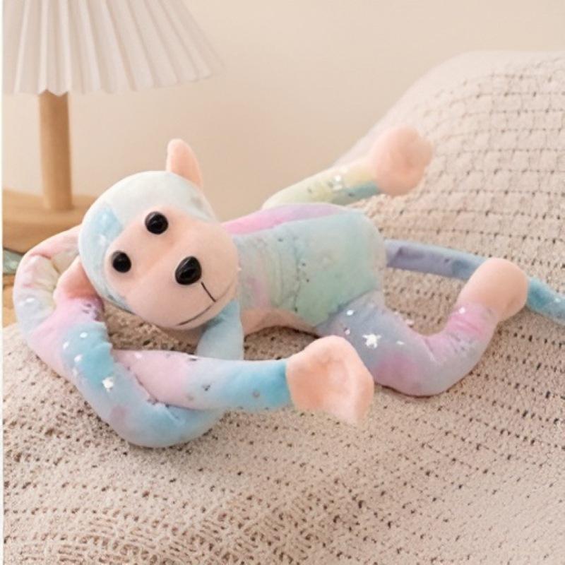 Tie-Dye Long-Armed Monkey Plush with Gold-Stamped Banana Design - Decorative Velcro Curtain Tie-Back Doll