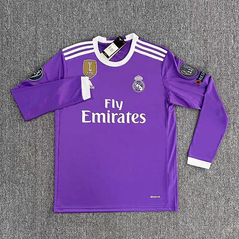 16-17 Champions League Final Edition Lila Auswärts Langarm Trikot Nr. 7 Fußball Trikot Set Trikot Schnelltrocknend
