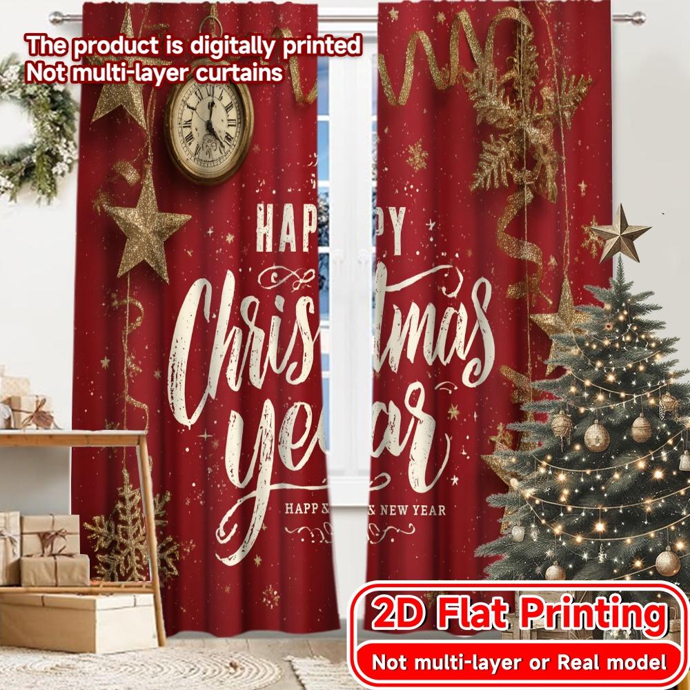 

2D Flat Printing 2pcs Holiday Cheer Popular Curtains Versatile Polyester Curtains Decorations For Home for Kitchen Bedroom & 100*130 HOOK 1pcs