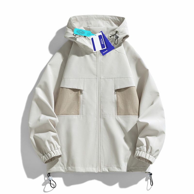 

Wassup Trendy Brand Spring and Autumn New Functional Workwear Jacket Men s Loose Outdoor Hooded Windproof Jacket Beige M