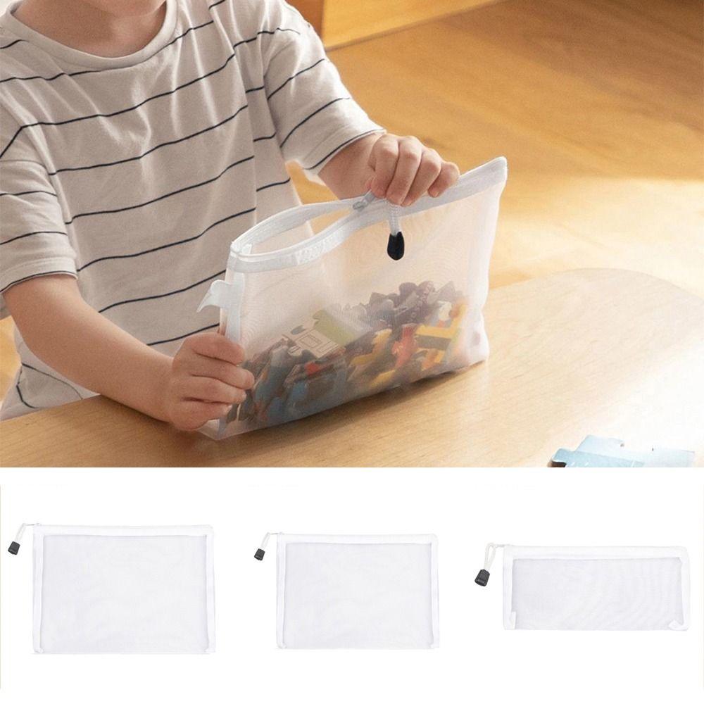 1/3/5PCS Cosmetic Organization Mesh Zipper File Bag PVC Document Folder Storage Bag A4/A5/A6 Moisture-proof Mesh Bag