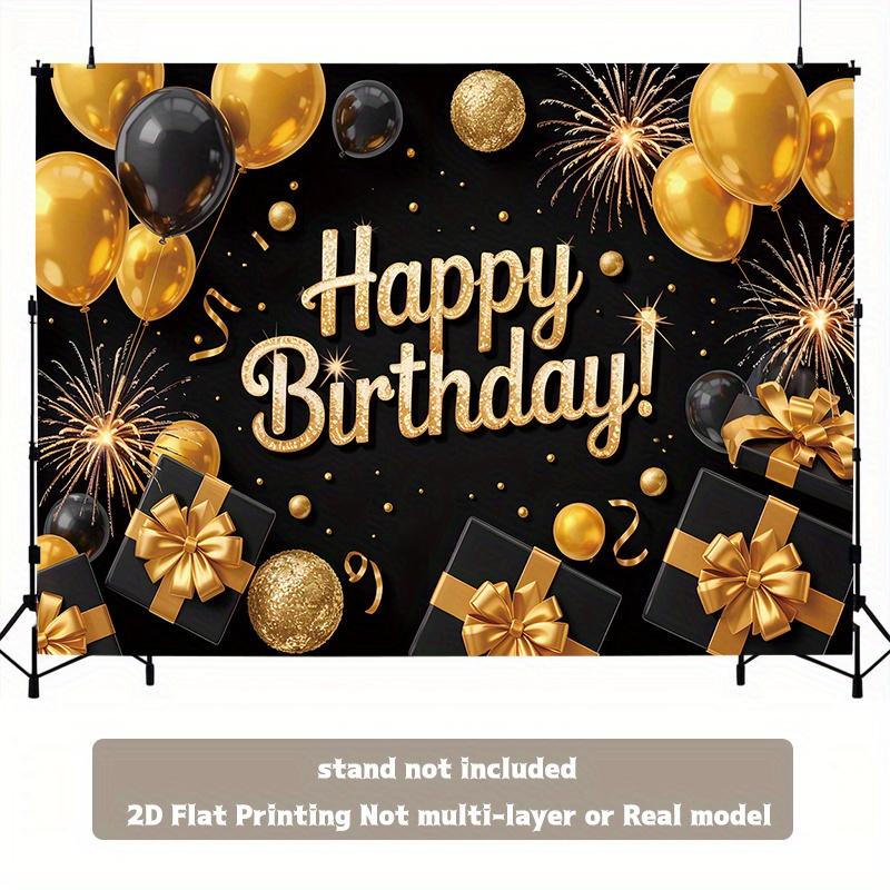 Party Backdrop Black Elegant Flat Golden Serves Photos Celebration Photo Booth Birthday Party Decor