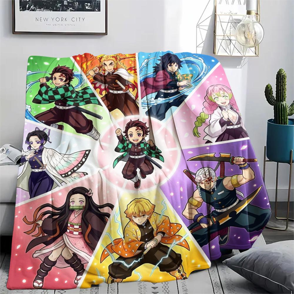 Demon Slayer Tanjiro Flannel Blanket Print Warm Comfortable for Daily Rest Bedroom Sofa Picnic Travel.-TING