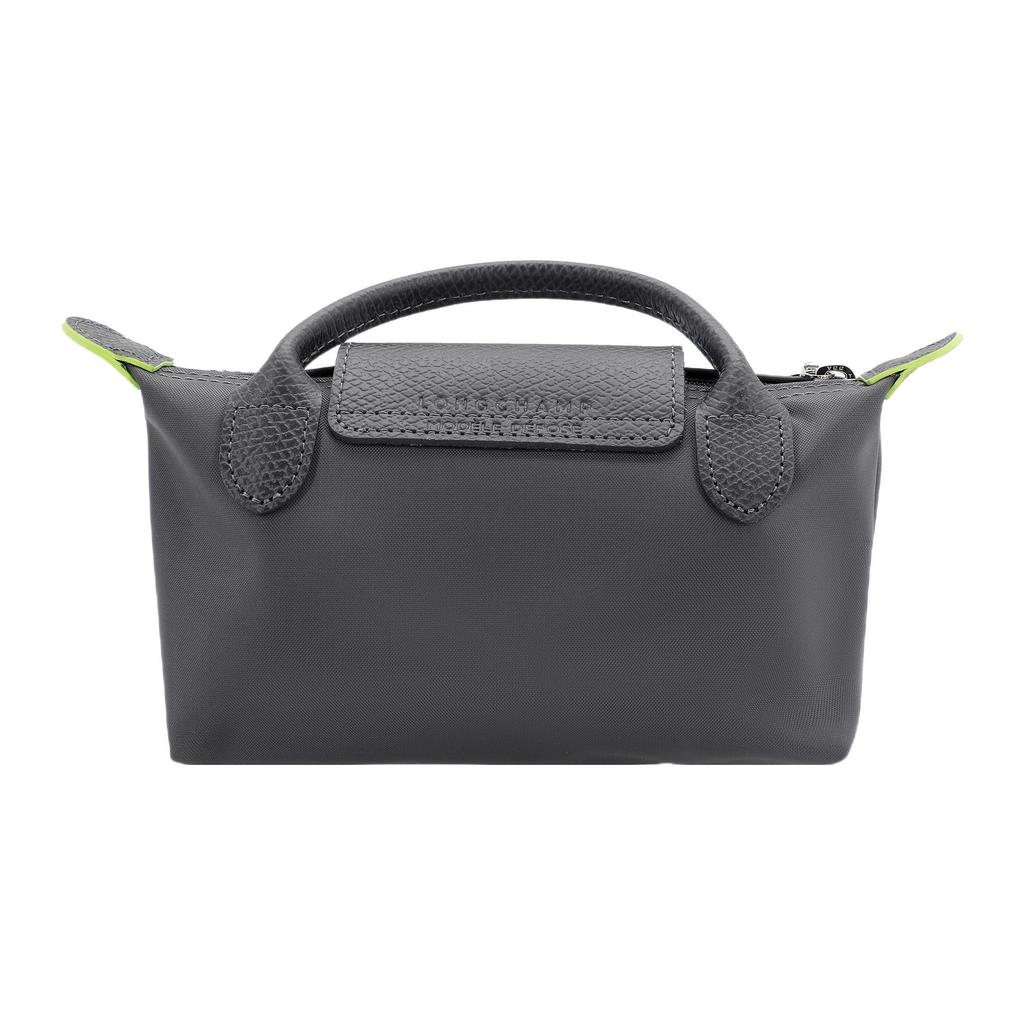 Longchamp Le Pliage Green 17 Solid Color Short Handle Zipper Snap Leather Trim Makeup Bag Tote Women bags Graphite-Gray 34175919P66