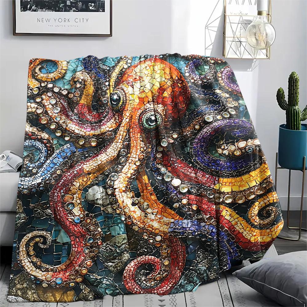 Octopus Print Flannel Blanket, High quality Comfortable for All Seasons, Home Decor, Warmth and Comfort, Perfect for Christmas Gifts