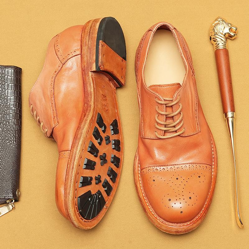 [10-Day Shipment] Business Casual Leather Shoes Men'S Leather Washed Retro And Old Leather Soles Round Head Foreign Trade Men'S Shoes