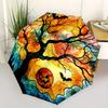 Halloween Tree with Jack-o'-lantern and Bats Watercolor PrintUmbrella, Portable 3-Fold Compact Umbrella,Christmas Gift ES599
