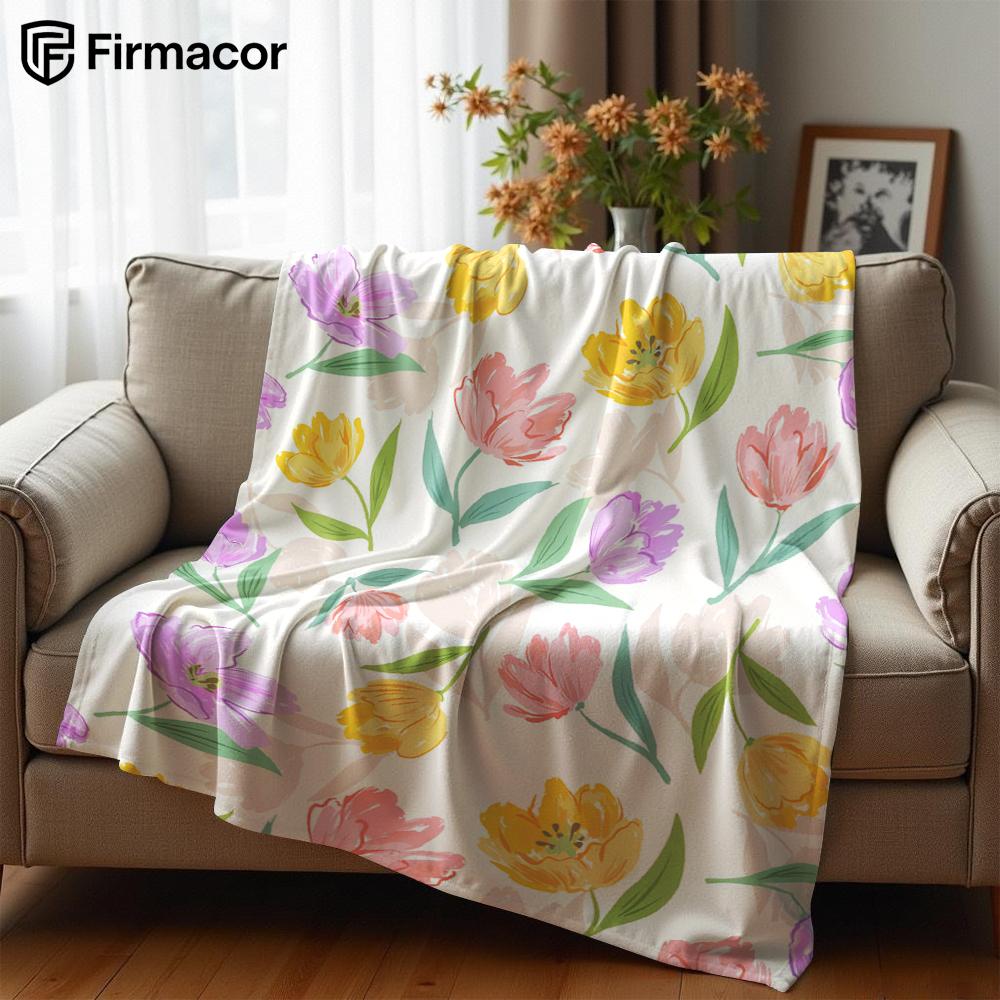 Tulip Print Cartoon Anime Print Flannel Blanket Soft Warm Throw for Kids Bedroom Sofa Bed Christmas Office Car
