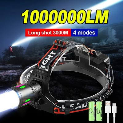 Leistungsstarke LED-Stirnlampe Fluoreszierende Taschenlampe Zoombar IP64 Wasserdicht Scheinwerfer mit großer Reichweite für Camping Jagd Angeln