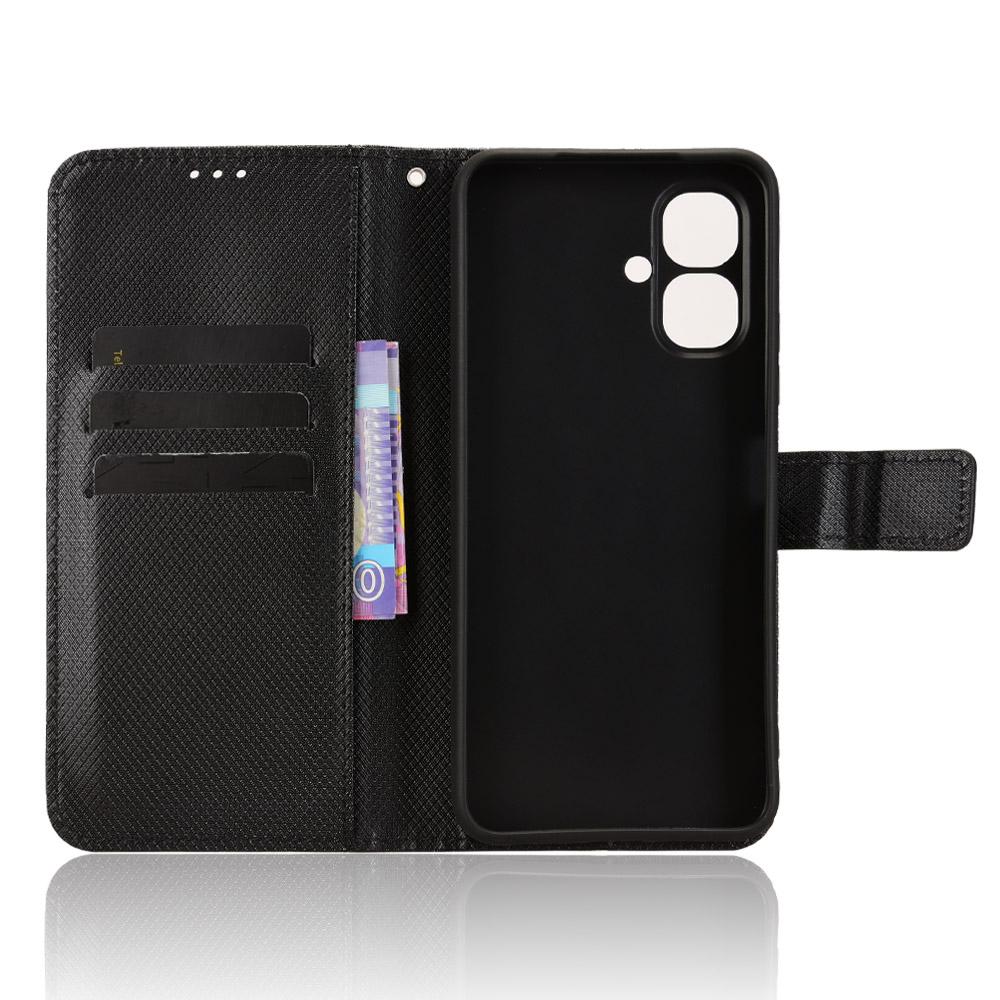 For TECNO Pop 10/Infinix Smart 10 Leather Wallet Case with Strap Diamond Texture Phone Cover
