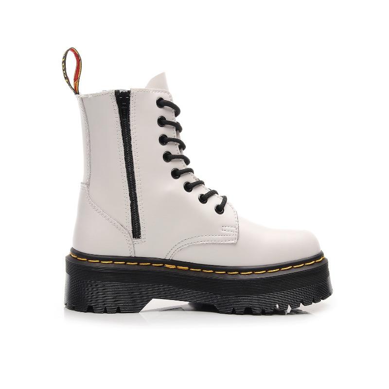 Leather thick-soled hole Martin boots women s high-top side zipper British short boots muffin bottom lace-up women s boots 44275cm белый 8390₽