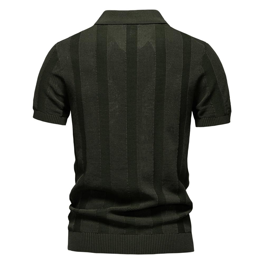 AIOPESON 2025 Men's Solid Striped Mesh Polo Shirt Breathable Knitted Turn-Down Collar Sweater Polos Men