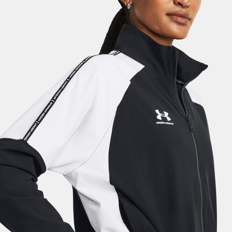 Under Armour Zip Straight Casual Long Sleeve Retro Sports Stand Collar Jacket Women jackets Black 1379447-001
