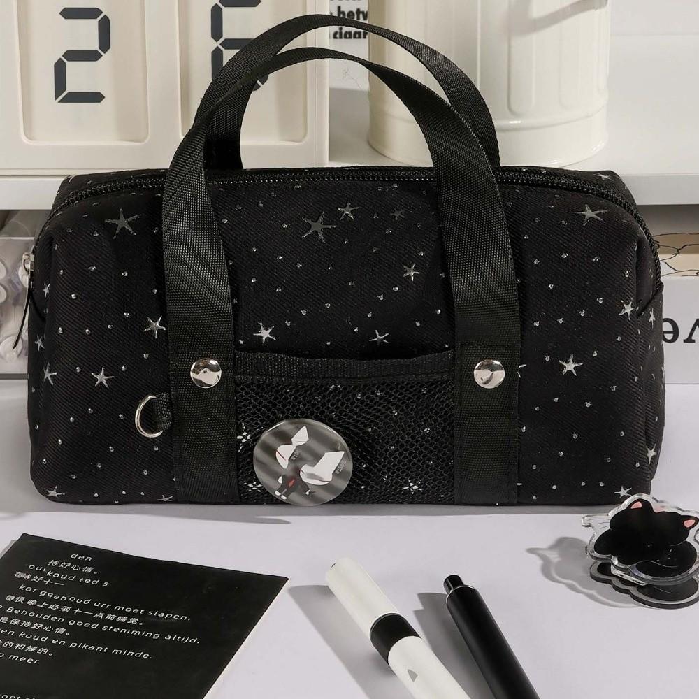 Pencil Pouch Star Dots Pencil Case Handheld Cloth Stationery Bag Korean Style Pen Bag  Office