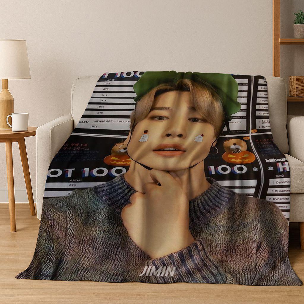BTS Kpop Jeon Jung Kook Jk JIMIN Star Flannel Blanket Soft Warm Blanket for Bedroom Living Room Bed Travel Camping Picnic Gift