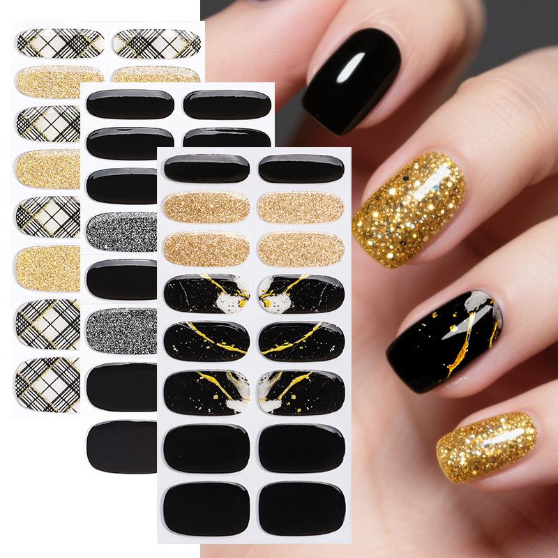 French-style No-bake Gel Nail Stickers, Glittery Gradient, Amazonian Style, No-bake Nail Stickers