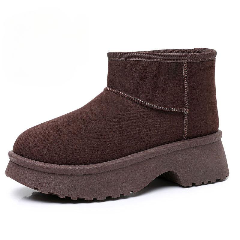 

Женские пушистые зимние ботинки с меховой подкладкой, теплые ботильоны до щиколотки из искусственной замши, противоскользящая зимняя обувь для женщин, уличные ботинки на массивной платформе для ходьбы 41 кофейный