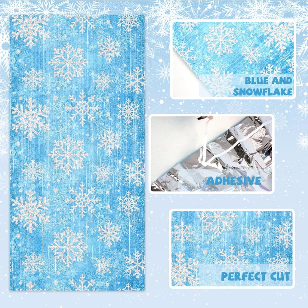 Party Decorations Foil Fringe Curta, 2Pack Snowflake 3.3x6.6ft Tel Foil Fringe Curta Winter Photo Booth Prop Backdrops, Blue Snowflake