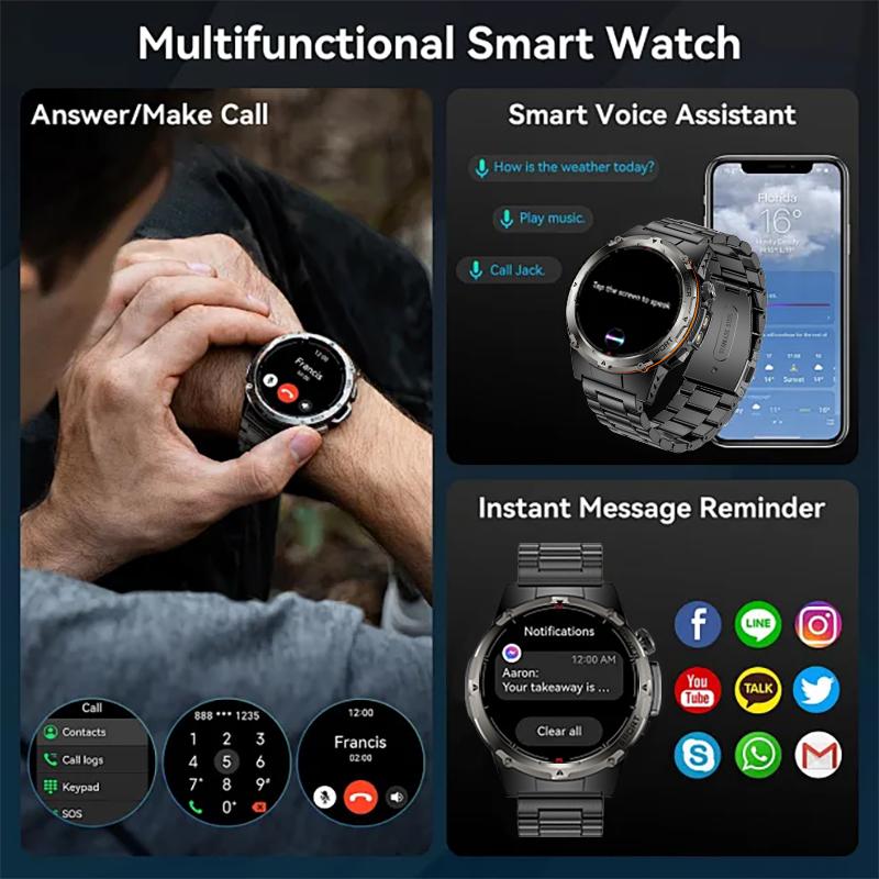 New Military GPS Smart Watches Men 3ATM Waterproof 24/7 Health 100+ Sport Modes Built-in NFC BT Call Smartwatch