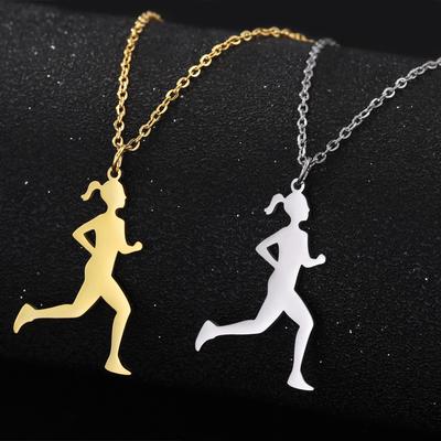 Laufendes Mädchen Anhänger Halskette Edelstahl Läufer Sport Halskette Spirituelle Athleten Party Schmuck Marathon Liebhaber Geschenk