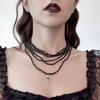 Collana da Donna con Perline di Riso Gotica Scura, Indossa Collana con Ciondolo a Croce Vintage a Più Strati