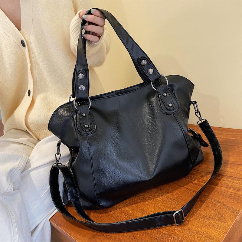 High Quality PU Leather Women Handbag Casual Versatile Tote Bag Large-capacity E Retro Elegant Shoulder Bag for Commuting