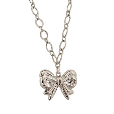 Gothic Hip Hop Bowknot Necklace for Women Retro Pendant Collarbone Chain Jewelry