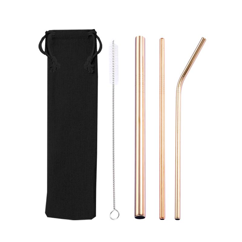 4Pcs Reusable Metal Straws Set With Cleaner Brush 304 Stainless Steel Drinking Straw Milk Drinkware Bar Accessories