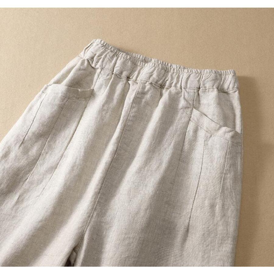 Bumbac, in, pantaloni largi de vară, vintage, ocazional, până la gleznă, pantaloni elastici cu talie înaltă pentru femei, de culoare solidă