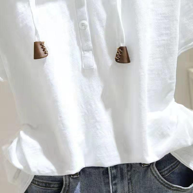 Spring Summer Women's  Hooded Short-Sleeve T-shirt Loose Slim Pullover T-Shirt Belly-Covering  Top