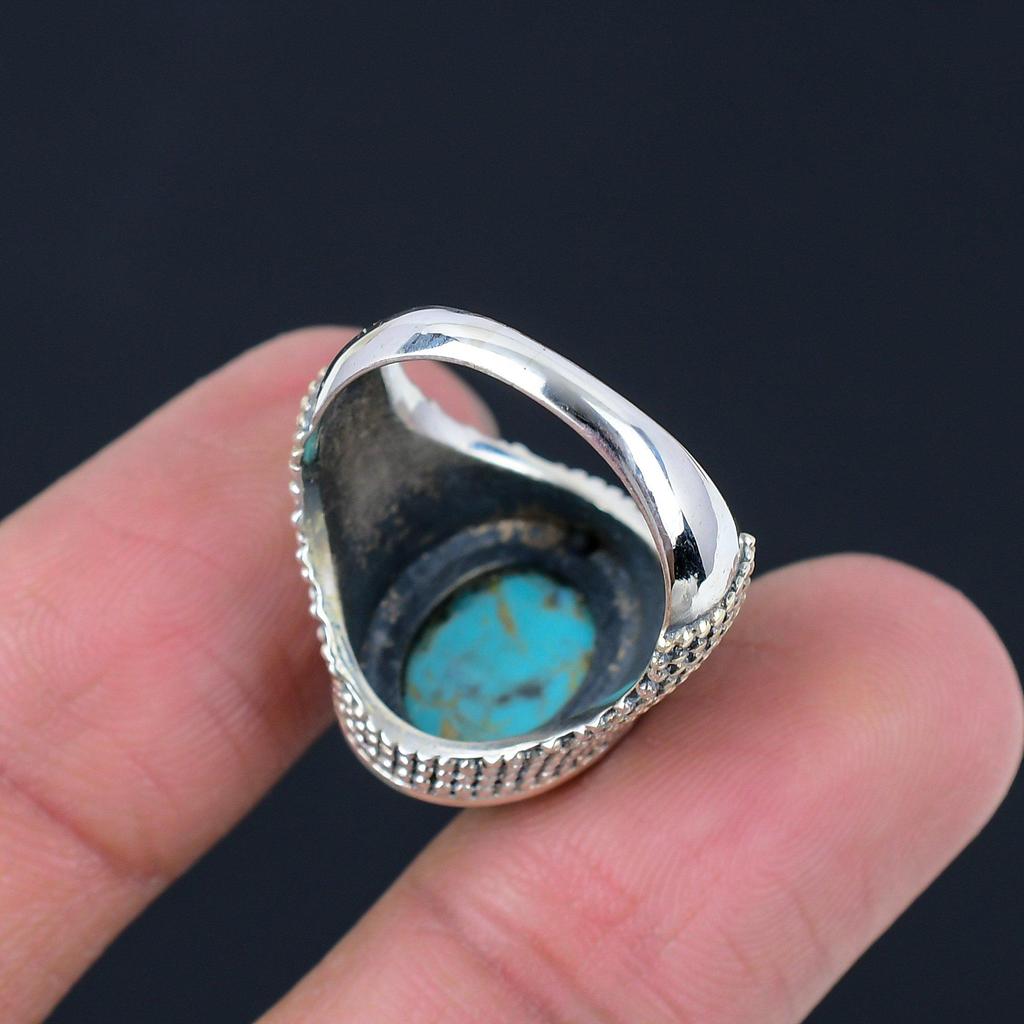10X14 Mm Natural Blue Turquoise Gemstone 925 Sterling Silver Oval Shape Handmade Ring For Women & Girls