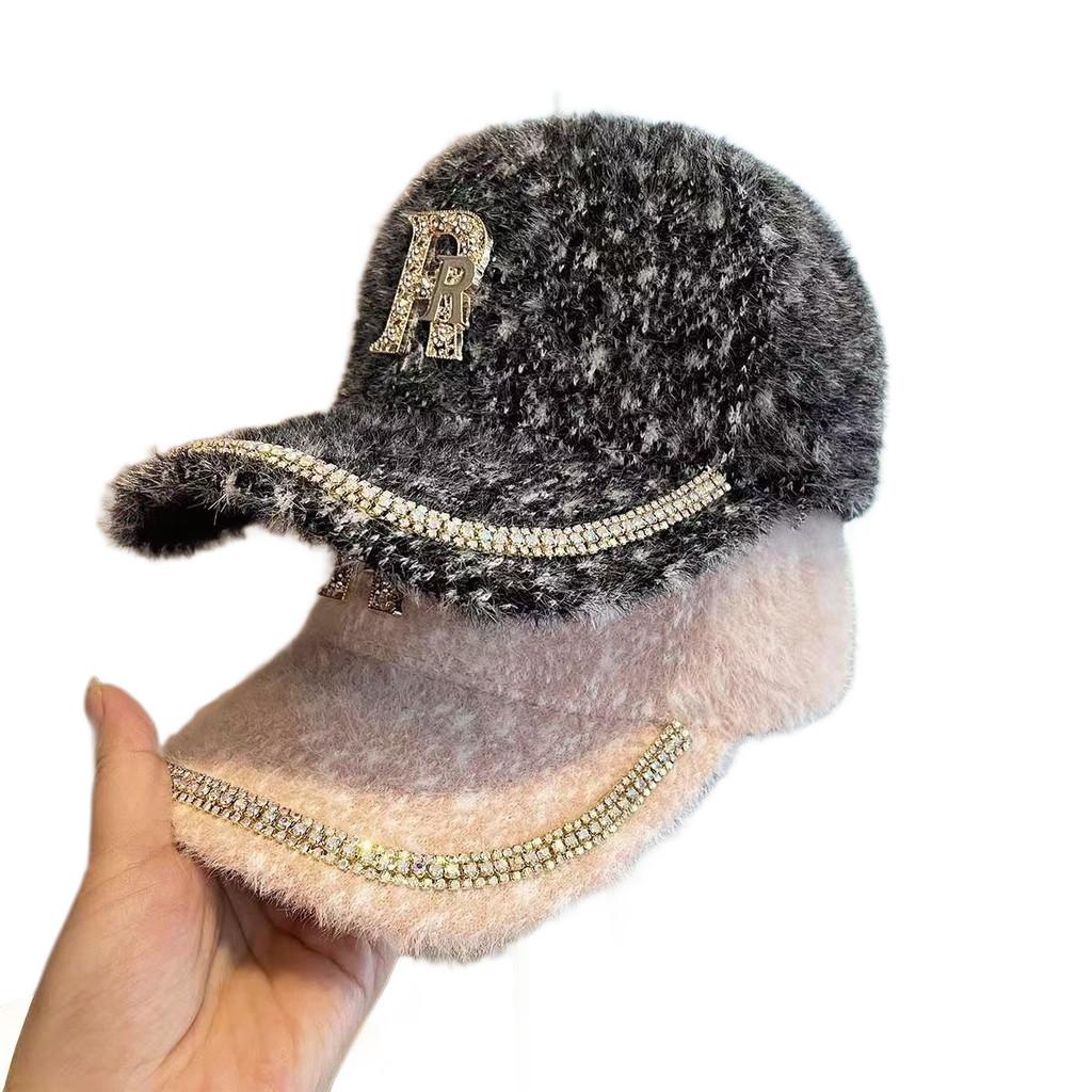 Water Drip Letter Baseball Cap With Rhinestones For Winter Warmth And Style