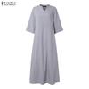 ZANZEA Women Casual V-Neck Summer Loose Short Sleeve Long Dress
