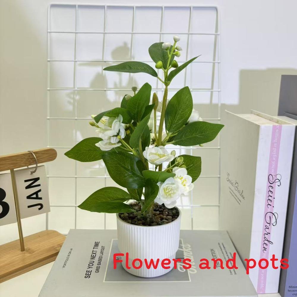 Jasmine Artificial Flower Potted Plant With Rain Flower Stone For Interior Decor