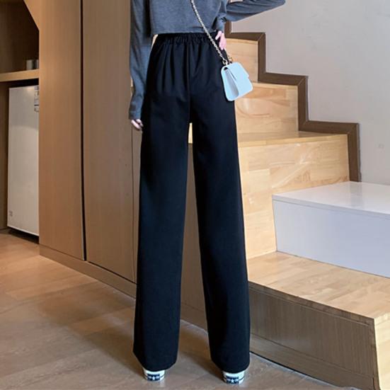 Women Suit Pants Button Zipper Fly High Waist Long Trousers Solid Color Straight Wide Leg Office Lady Pants