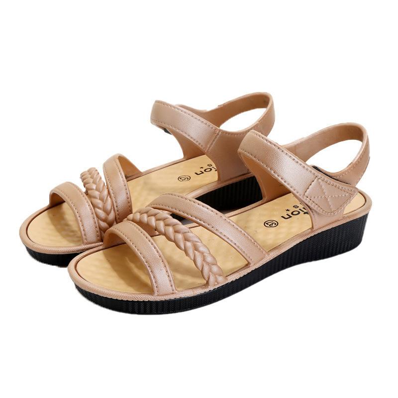 Sandals women's summer soft-soled non-slip wedge heel flat-soled beach shoes plastic middle heel mother women's sandals