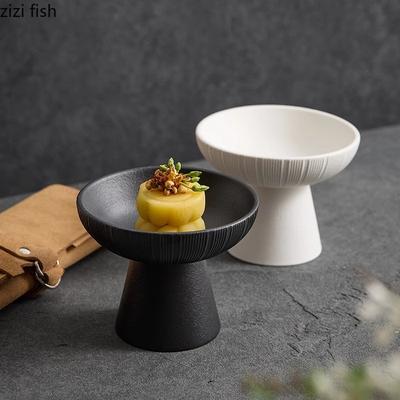 Vysoká pruhovaná miska, jednobarevná keramická dezertní miska, miska na předkrmy, misky na svačinu, speciální nádobí pro molekulární kuchyni