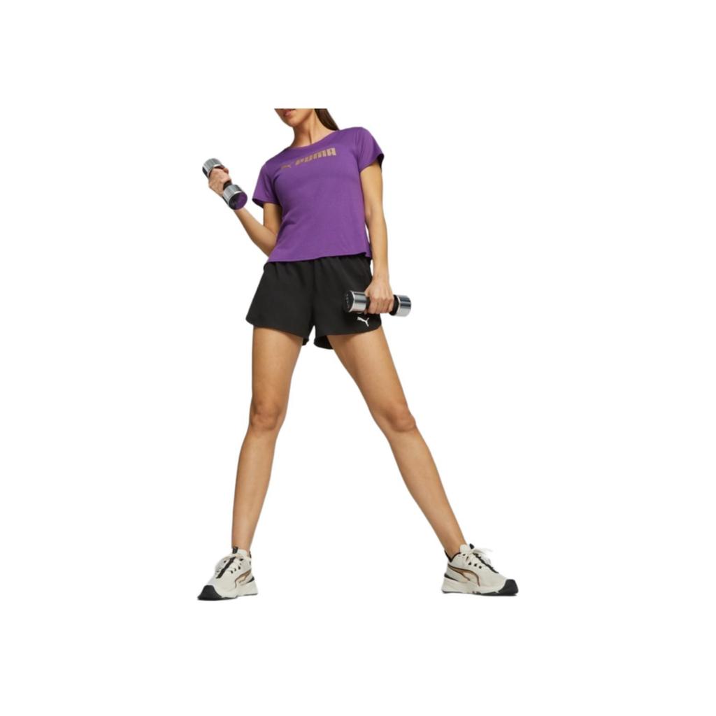 Puma Fit Ultrabreathe Logo Spliced Comfortable Short Sleeve Regular T-Shirt Women Tops Purple Gold 523844-28