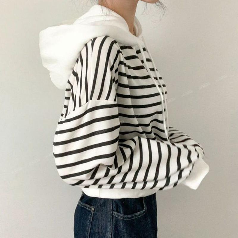 

Женские новые сшитые толстовки с капюшоном, полосатые, модные, свободные, универсальные, повседневные, с длинным рукавом L серый