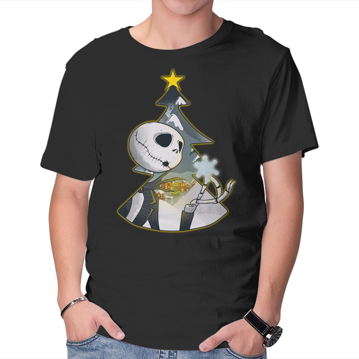 Unisex Crew Neck T-Shirt Nightmare Snowflake Graphic Short Sleeve Casual Tee M