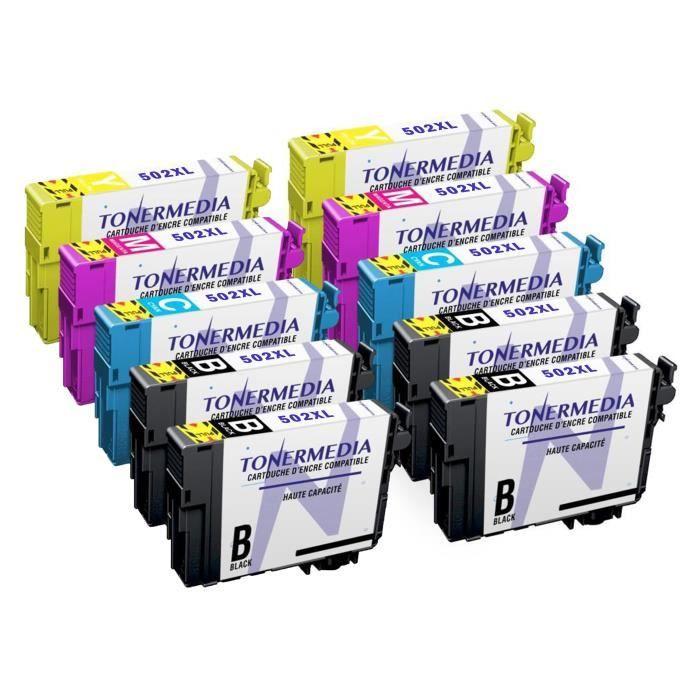 Cartouches compatibles - TONERMEDIA - Epson 502XL - Pack de 10 - Multi-couleurs - Imprimantes XP-5100, WF-2800