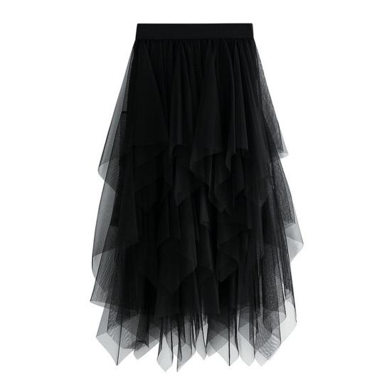 

Жіноча спідниця Еластична Висока талія Неправильний Багатошаровий Дизайн Подолу Міді-спідниця Блискучий Декор Стразами Звужуюча Вечірня Спідниця Для Повсякденного Носіння чорний
