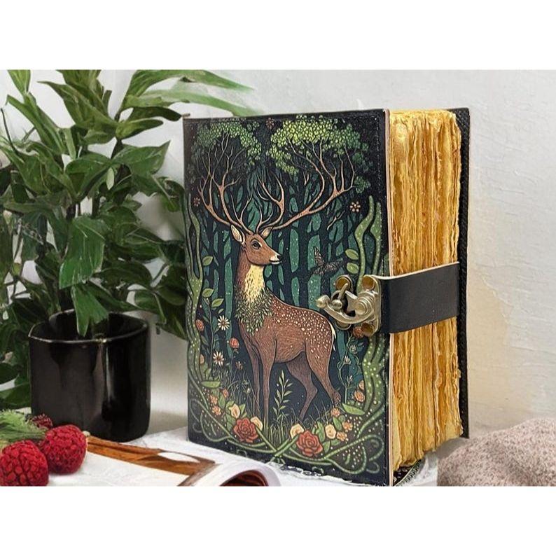 Охотник Кожаный Гримуар:  Блокнот Stag для колдовства, винтажный кожаный журнал ручной работы 7 x 5 inch